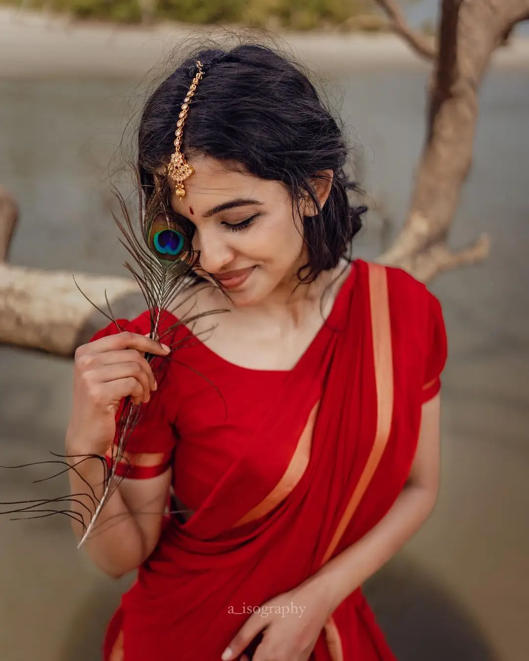 Malayalam Actress Mamitha Baiju in Beautiful Red Saree